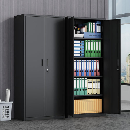 KILISTEELS Metal Garage Storage Cabinet,71" Office Filing Cabinet with Door and Lock,Tall Large Utility Steel Cabinet with 4 Adjustable Metal Shelves,Black,for Garage/Kitchen/Pantry Organizer - WoodArtSupply