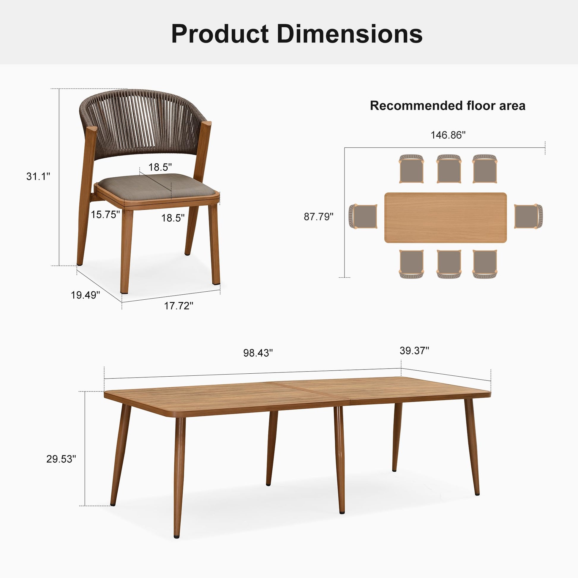 PURPLE LEAF 9 Pieces Outdoor Dining Set Teak Aluminum Patio Furniture Set Wicker Dining Table and Chairs for Lawn Deck Patio Dining Set - WoodArtSupply