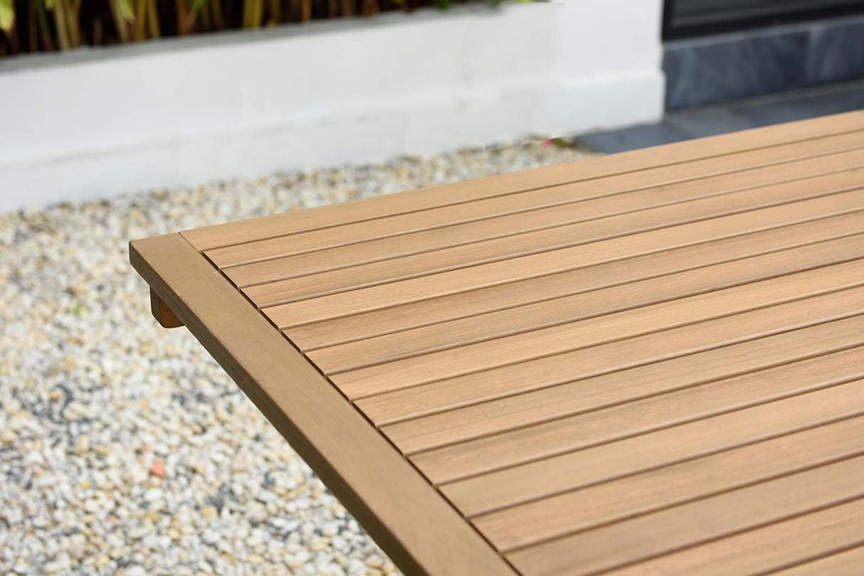 Amazonia Trentino 9 Piece Extendable Patio Dining Set | Teak Finish Table and Sling Black Chairs| Durable, Quick Dry Ideal for Outdoors Amazonia