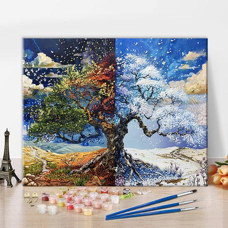 TUMOVO Adult Paint by Number Kits On Canvas, Four Seasons Tree Paint by Numbers, Tree Color by Number Adults' Paint-by-Number Kits DIY Oil Painting Kits for Adults Home Decor, 16 x20 Inch TUMOVO