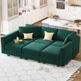 Belffin Modular Velvet Sectional Sofa with Chaise Lounge Sectional Sleeper Sofa with Storage Chaise Bed Couch for Living Room Green Belffin