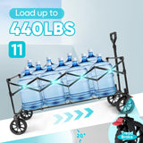 Sekey 43'' Extended Collapsible Wagon 400L Large Capacity, 440LBS Heavy Duty Folding Utility Garden Cart with All-Terrain Wheels for Camping, Sports, Shopping.Black Sekey