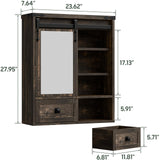 Bathroom Wall Cabinet, Farmhouse Medicine Cabinet with Sliding Mirror Door and Adjustable Shelves, Over The Toilet Space Saver Storage Cabinet with Towels Bar, Wall Mounted Cupboard Vabches