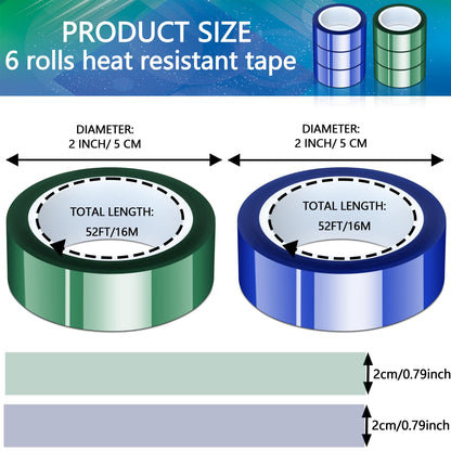 Potanro 6 Rolls Heat Resistant Tape Heat Tape Rolls Adhesive Transfer Tape for Heat Sublimation Press Vinyl,No Residue (20mm x 16m)