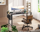 ODK Computer Desk - 48 Inch Office Writing Desk for Home, Student Study Desk with Storage Bag, Headphone Hook & Power Outlets, Modern Simple Table for Bedroom, Black ODK