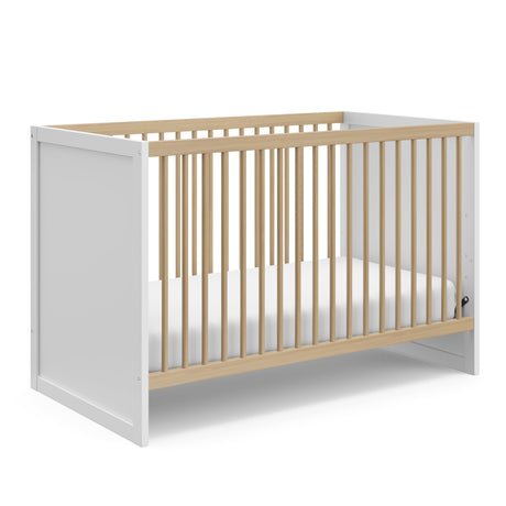 Storkcraft Calabasas 3-in-1 Convertible Crib (White with Driftwood) – GREENGUARD Gold Certified, Fits Standard Crib Mattress, Converts to Toddler Bed, Modern Style, Easy 30-Minute Assembly Storkcraft
