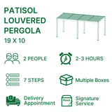 PATISOL Louvered Pergola 19'x10' Full Aluminum Patio Outdoor with Adjustable Roof Rainproof Sun Shade Easy Installation Hardtop Gazebo for Deck Garden Yard Beach (Dark Grey) Patisol