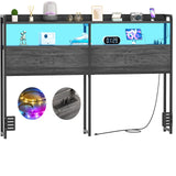 Aheaplus Queen Size Headboard with USB Ports, Outlets, LED Lights & Storage – Adjustable Black Oak Design Aheaplus