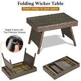 Tangkula Outdoor Folding Wicker Table, Heavy Duty Rattan Foldable Standing Coffee Side Table, for Patio Poolside Lawn Garden Balcony Tangkula