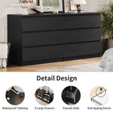 Modern 6 Drawer Dresser for Bedroom, 59'' Black Dresser, Wood Dresser with Handless Design, Thickened Back Panel, Stable & Sturdy Base, Double Drawer Long Dresser, Wide Chest of Drawers for Bedroom Angel Sar
