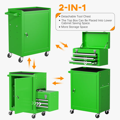 INTERGREAT 3 Drawers Tool Chest, Assembled Tool Cabinet with Wheels, Detachable Organized Tool Cabinet, Lockable Tool Chest for Workshop, Warehouse, Mechanics Garage (Green) - WoodArtSupply