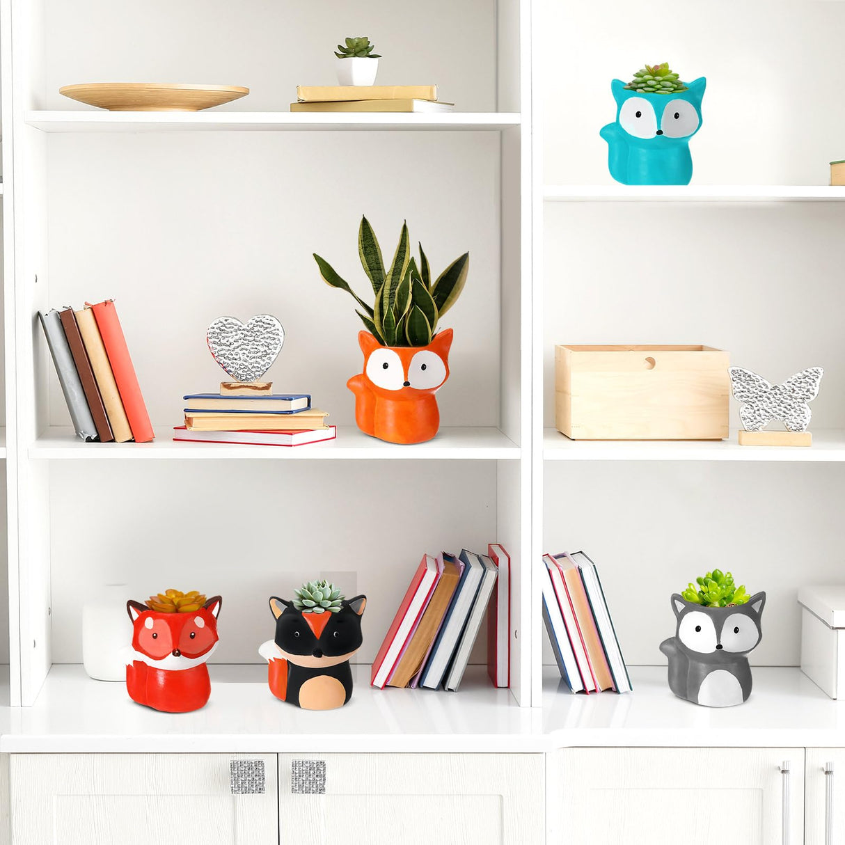 Pasimy 6 Set DIY Ceramic Succulent Planter Pots Paint Your Own Flower Pots Craft Kit Unpainted Bisque Paintable Flowerpot with Brush Palette Ready to Paint for Family Activity Gift(Fox) Pasimy