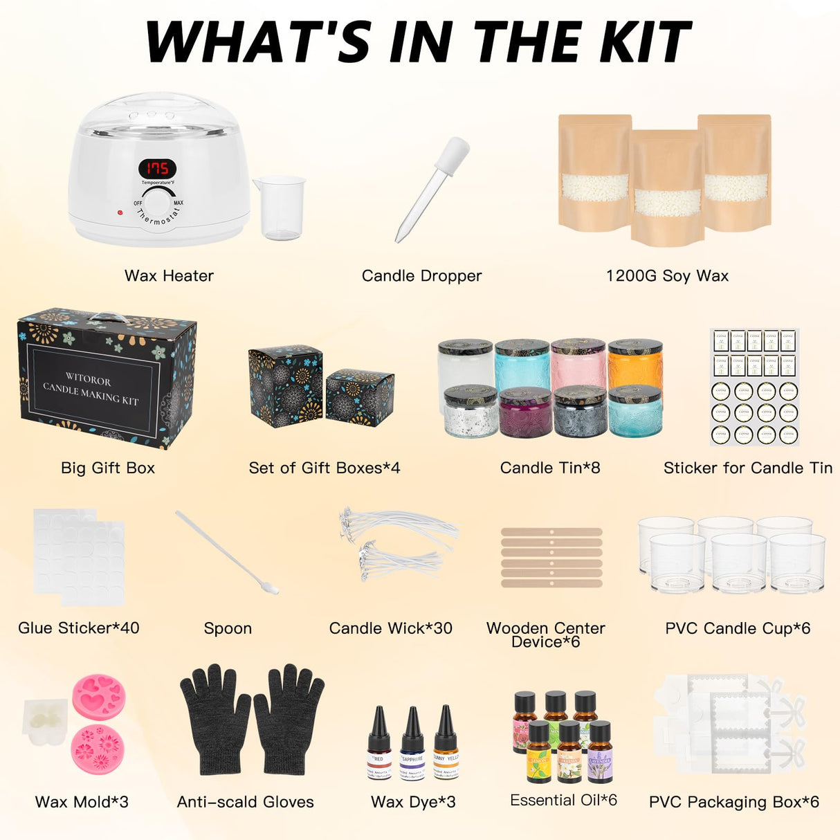 WITOROR Candle Making Kit, Scented Candles Making Kit Supplies with Digital Soy Wax Melt Warmer Candle Making Complete Kit for Adults Beginners DIY Starters WITOROR