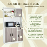 LOKO Kitchen Pantry Storage Cabinet, Kitchen Buffet with Hutch with Adjustable Shelves and Cable Management Hole, Tall Kitchen Hutch with Anti-tip Devices, 39.5 x 15.5 x 71 inches (White) LOKO