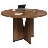 LITTLE TREE 39-Inch Small Conference Table for 4, Round Meeting Table with X-Shape Pedestal, for Office, Conference Room, Small Spaces, Dark Brown LITTLE TREE