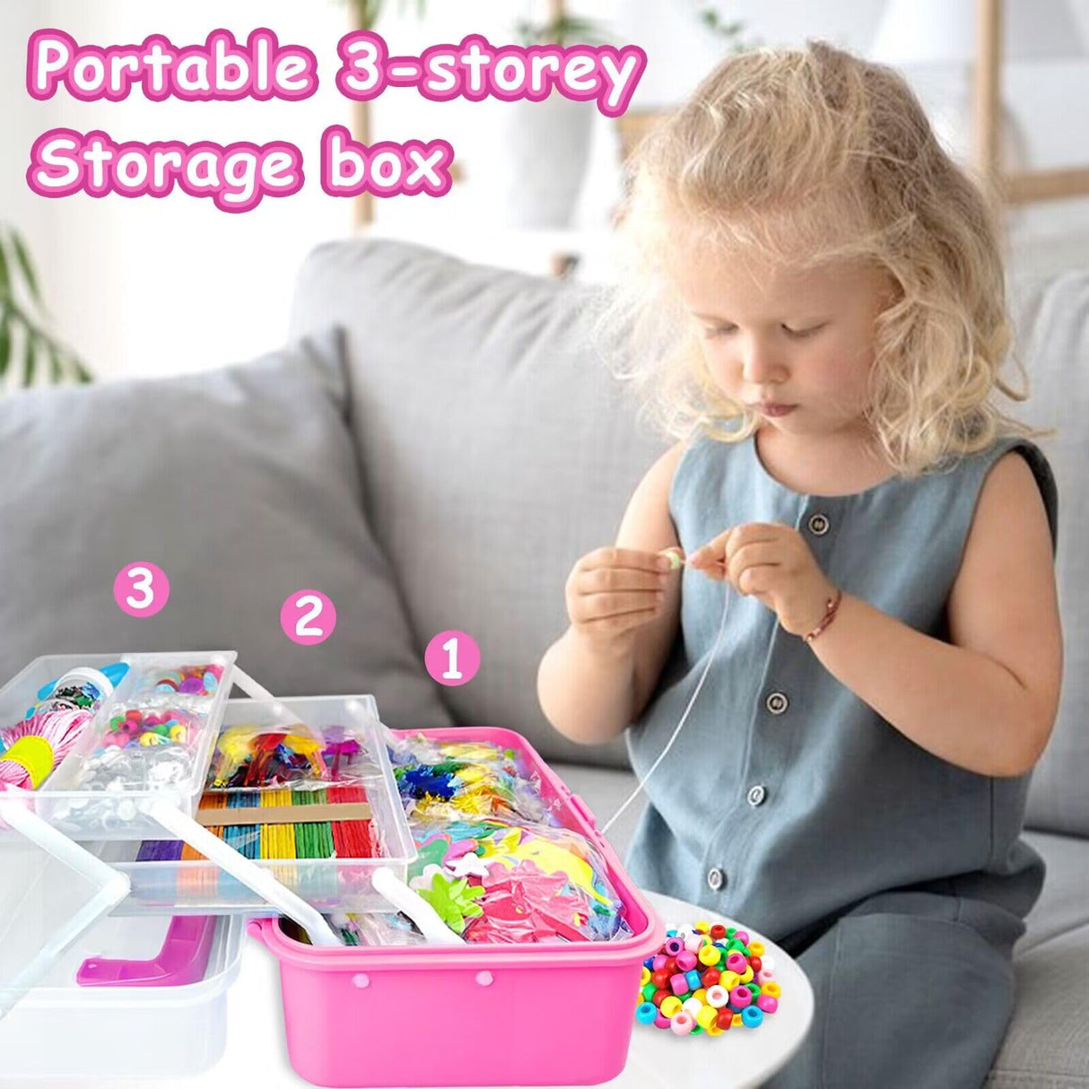3000 Arts and Crafts Supplies for Kids Craft Kit All in 3 Layered Craft Box with Pipe Cleaners Crafts for Kids Age 4-6, 6-8, 8-12 DIY School Supplies Materials Set Toys Gifts for Girls Boys, Red BNUZEIYI