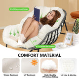 Outdoor Rocking Chair, Oversized Patio Papasan Rocking Chair with Cushion, Ottomans, Side Table, Large Egg Royal Rocking Lounge Chairs for Patio Porch Garden Backyard, Grey (Three Piece Set) LISRUX