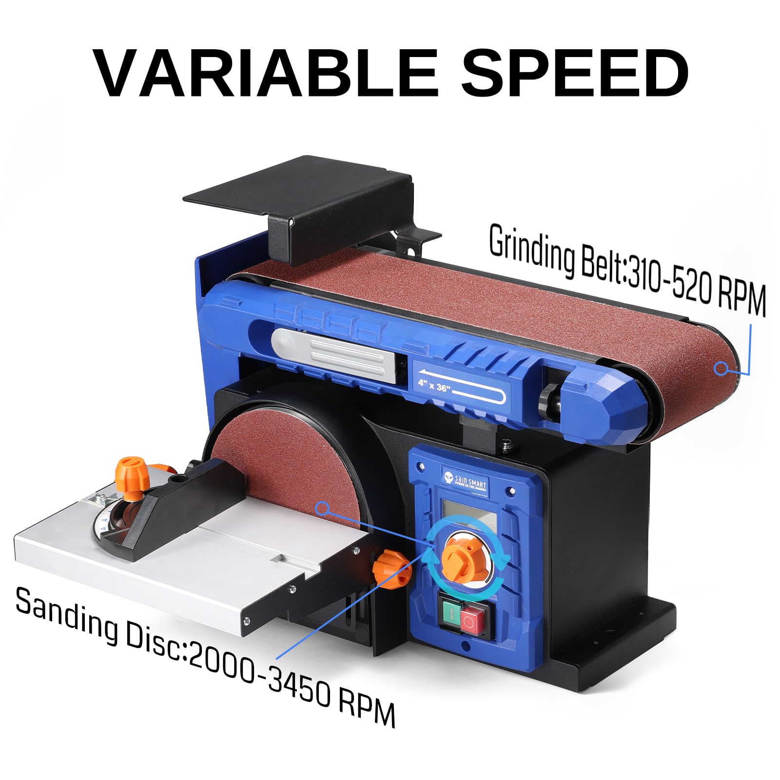 SainSmart Belt Sander & Disc Sander Combo with Adjustable Speed, Benchtop Sander with Full Copper Motor, 0-90° Belt & 0-45° Tillable Worktable, Dust Collection Port, Perfect for Woodworking P - WoodArtSupply