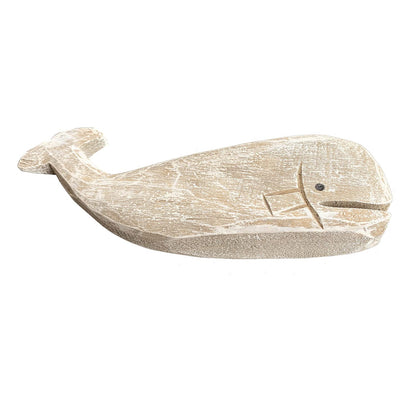 GAPLUM Rustic Wooden Carved Whale Tabletop Statue, Rustic Wooden Decorative Whale Figurine Carving Sculpture, Wooden Whale Nautical Ocean Beach Coastal Themed Home Decor-12''L