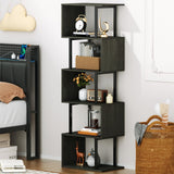 Furologee 6-Tier S-Shaped Geometric Bookshelf in Light Black Oak - Tall Industrial Display and Storage Shelf Furologee