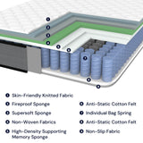 VKT King Mattress 12 inch Hybrid Mattress King Size - Individual Pocket Box Spring Memory Foam in a Box for Bed - Medium Firm Feel Back Support for Pressure Relief with CertiPUR-US VKT