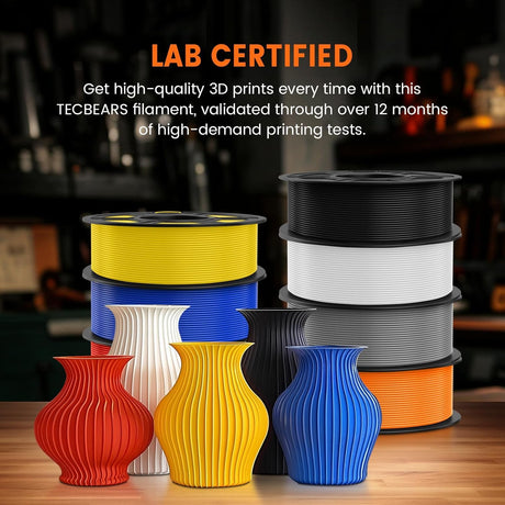 TECBEARS PETG Filament 1.75mm, 3D Printer Filament Bundle 10KG, 1kg per Spool, 10 Colors, Black+Transparent+White+Blue+Green+Orange+Red+Grey+Purple+Brown TECBEARS