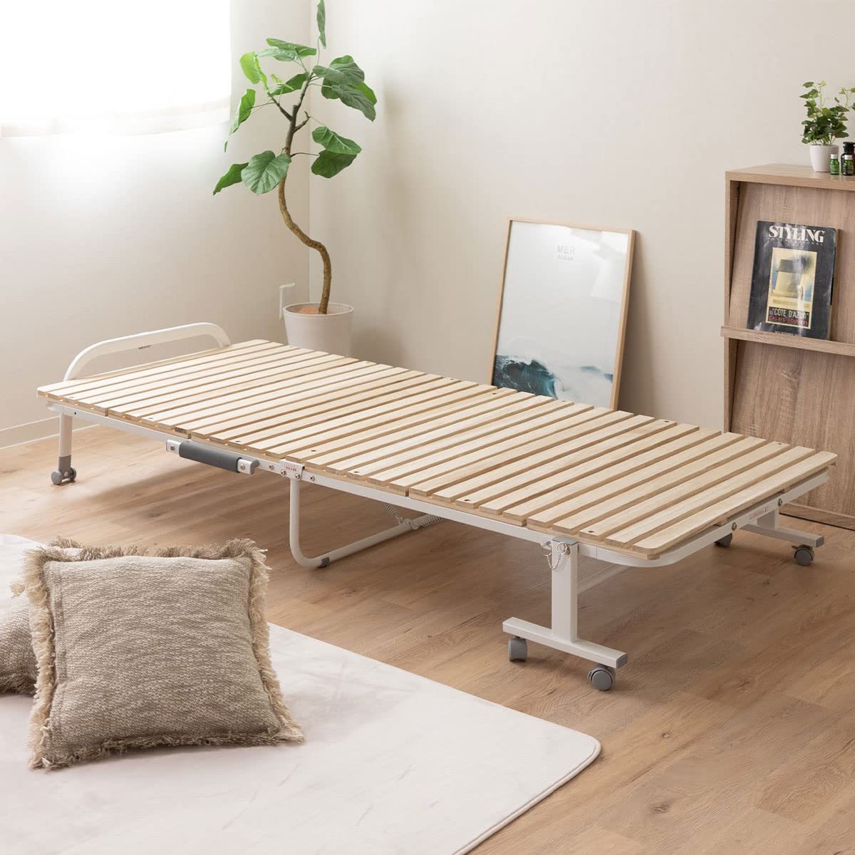 EMOOR Space-Saving Wooden Slatted Folding Bed Frame for Twin Size Futon - Sturdy Paulownia Design, No Box Spring Required EMOOR