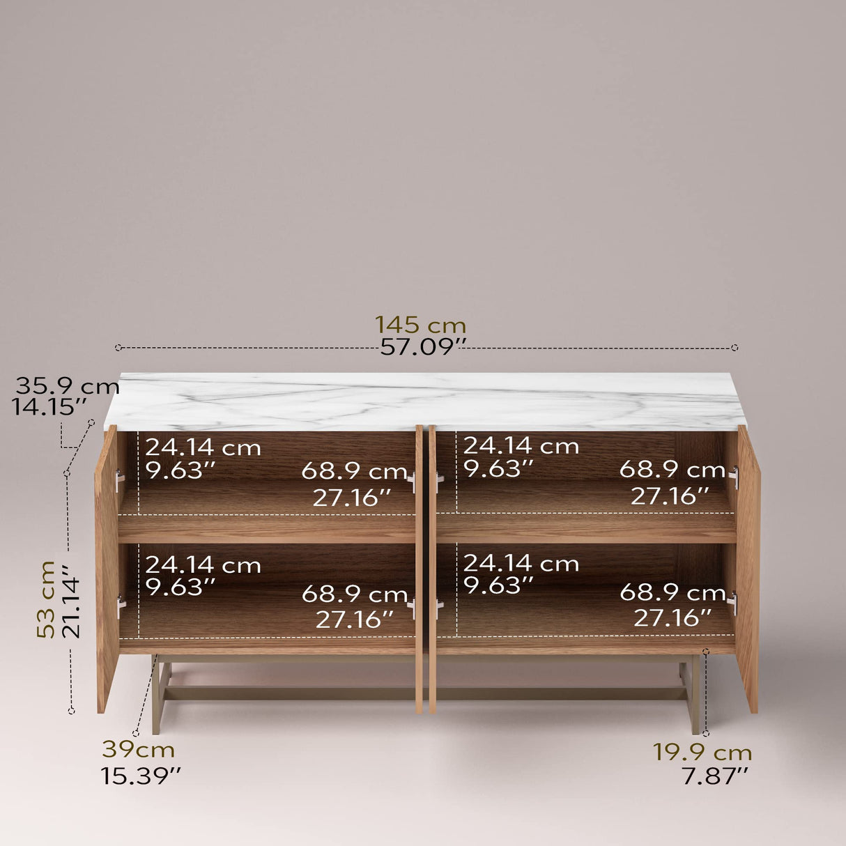 roomfitters Mid Century Modern TV Stand for TVs up to 65", Herringbone Sideboard Buffet Cabinet Credenza, Marble Top Media Console, Boho Entertainment Center for Living Room, Entryway (Oak Wood) roomfitters