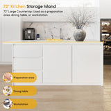 homary 72" Kitchen Island with Storage Kitchen Cabinet Marble Veneered Top Large Island Table with Seating homary