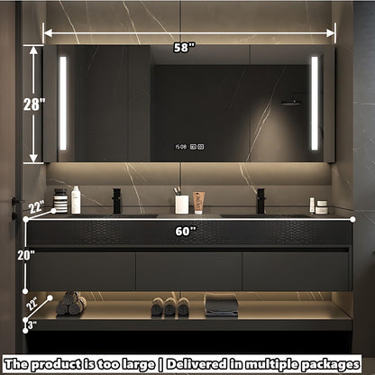 ZGNBSD Bathroom Vanity with Sink - Floating Bathroom Vanity | Wall Mount | Modern Bathroom Vanity with LED Smart Defogging Medicine Cabinet | Solid Wood Bathroom Vanity (Double Sink,60")