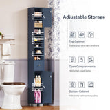 TEENFON Bathroom Cabinet, Narrow Bathroom Storage Cabinet with 5 Adjustable Shelves & Drawer, Freestanding Cupboard for Small Spaces, Blue TEENFON