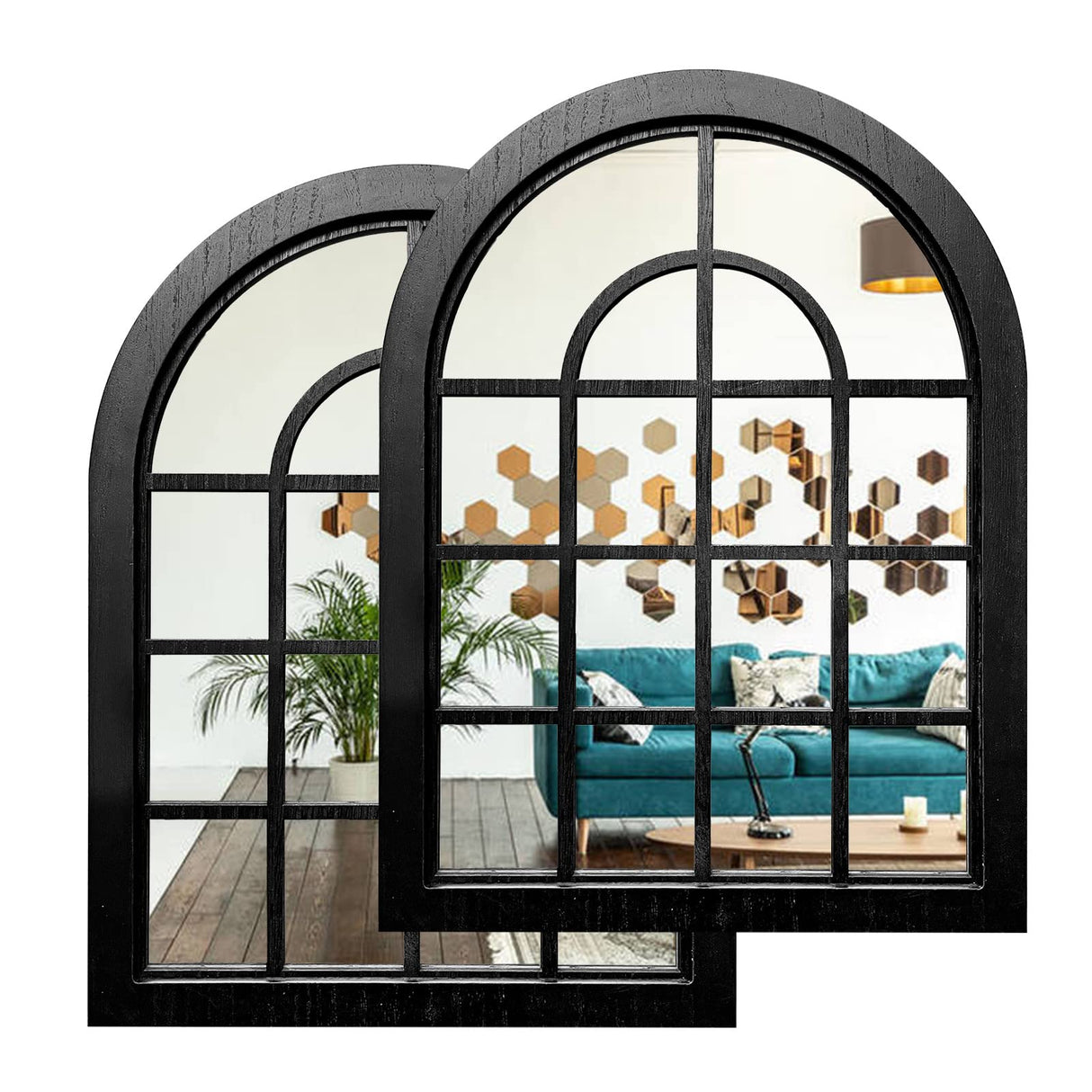 ZEXUIRU 2PCS Arched Window Wall Mirror,Rustic Farmhouse Accent Mirror, Wood Framed Entry Mirror for Living Room,Bathroom,Bedroom,Kitchen,15.7x11.8 Inches ZEXUIRU