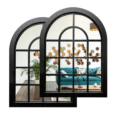 ZEXUIRU 2PCS Arched Window Wall Mirror,Rustic Farmhouse Accent Mirror, Wood Framed Entry Mirror for Living Room,Bathroom,Bedroom,Kitchen,15.7x11.8 Inches ZEXUIRU
