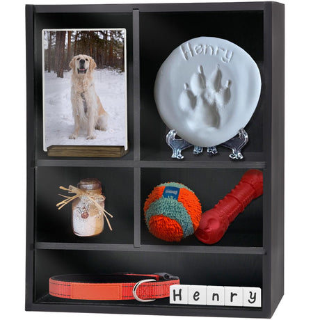 Sofunii Pet Memorial Shadow Box with Shelves for Dogs or Cats,11 * 14" Solid Wood Pet Frame Urn Ashes Display Case for as Loss Pet Remembrance Memory Keepsake - Black Sofunii