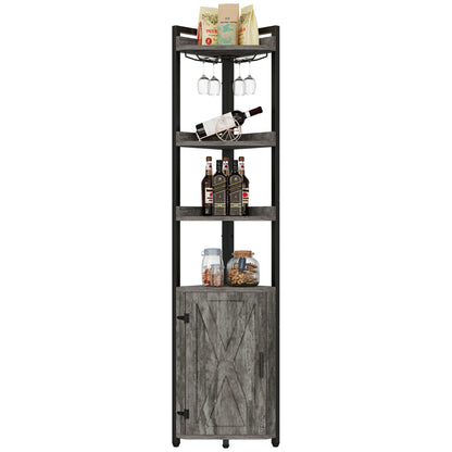 YITAHOME 70.8" Tall Industrial Corner Shelf & Wine Bar with Storage, 5-Tier Bookshelf in Grey & Black