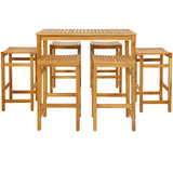 Tangkula 7-Piece Acacia Wood High Top Bar Set with 6 Saddle Stools for Outdoor Dining Tangkula