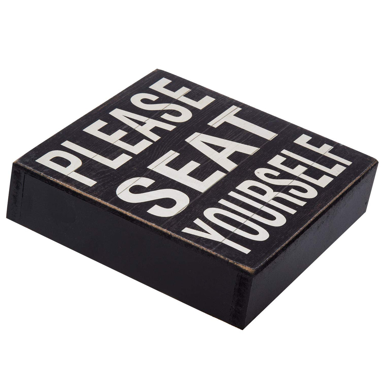 Yankario Farmhouse Funny Bathroom Signs Decor, Classic Wooden Box Sign 6" Square, Black/White Please Seat Yourself Yankario