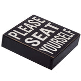 Yankario Farmhouse Funny Bathroom Signs Decor, Classic Wooden Box Sign 6" Square, Black/White Please Seat Yourself Yankario