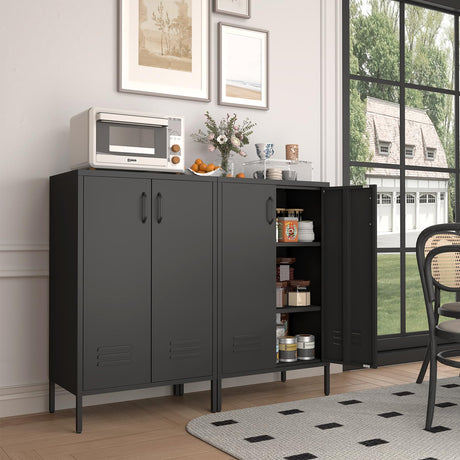IRONFFICE Metal Locker Storage Cabinet,Black Accent Storage Cabinet, Metal Pantry Cabinet with Doors,Locker Cabinet for Living Room,Kitchen,Office IRONFFICE
