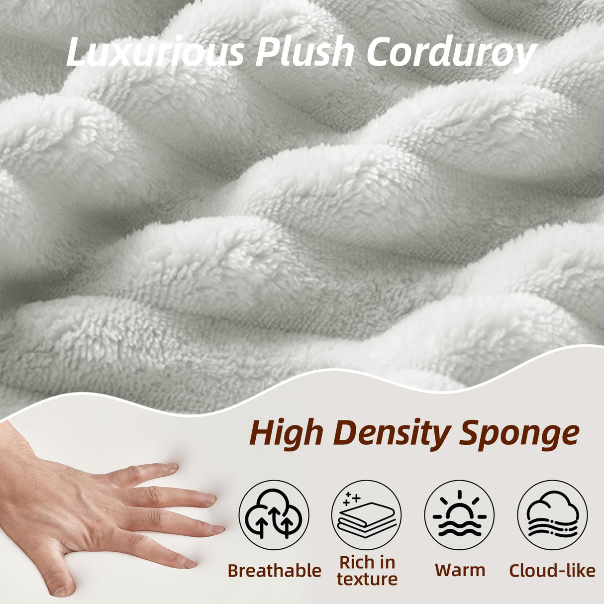 Modular Cloud Sectional Couch with L-Shape Chaise,Modern Upholstered Couches with Deep Seat,Corduroy Sponge Compressed Sofa for Living Room, Bedroom,No Assembly Required(Light Gray) ZKJOLMN