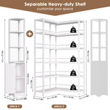 Keyluv 72" Tall Corner Bookshelf with Door, 6-Tier L Shaped Bookshelves and Bookcase with Storage Cabinet, 2 Pieces Individual Convertible Book Shelf, Display Shelf for Home Office Living Room, White Keyluv