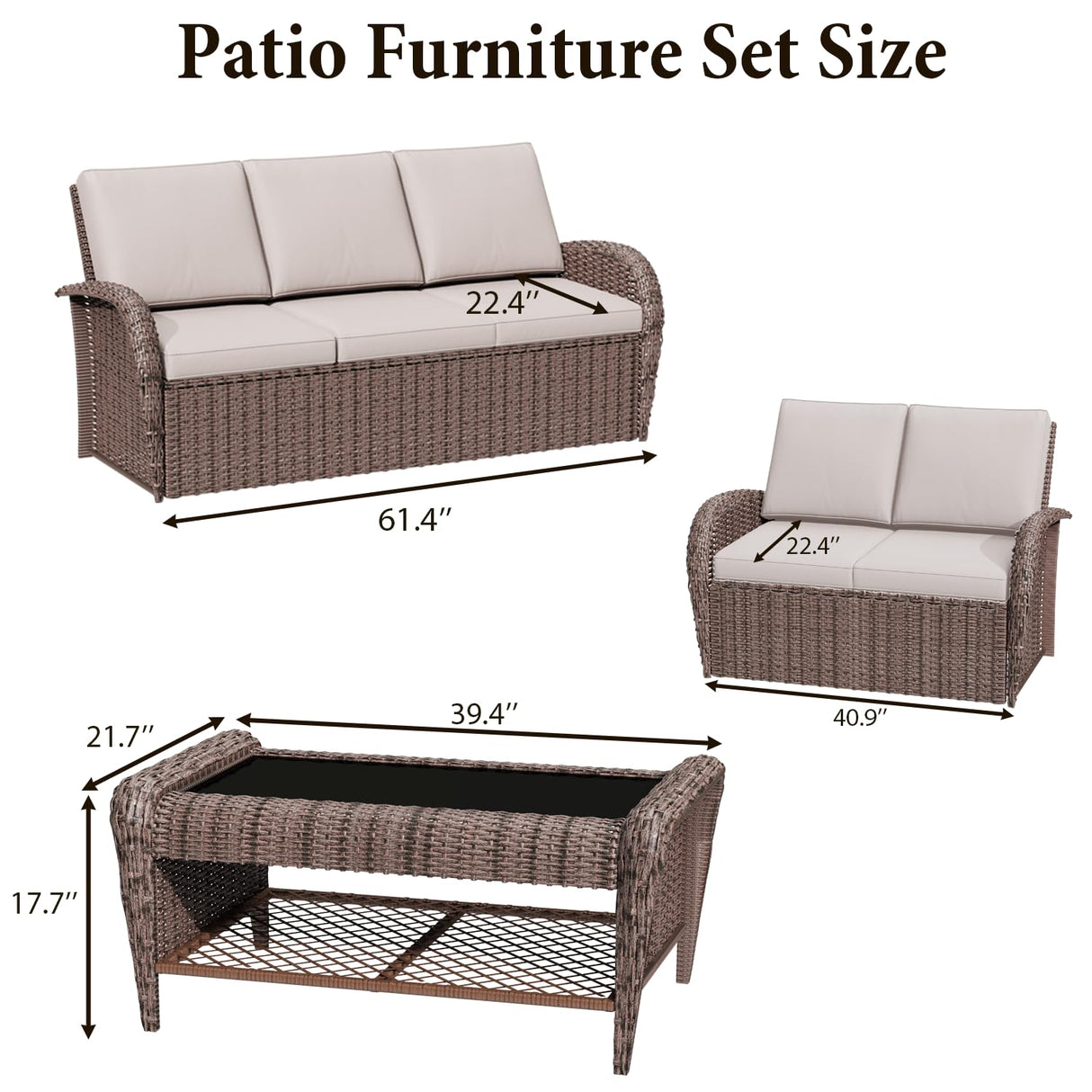 EROMMY Outdoor Swivel Chairs Set,8 Pieces Rattan Wicker Furniture Set,Patio Conversation Sets with Lovesat,3-Seat Sofa,2 Ottomans,Coffee Table and Side Table,for Porch Pool Yard Garden,Beige-8 Pcs EROMMY