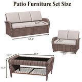 EROMMY Outdoor Swivel Chairs Set,8 Pieces Rattan Wicker Furniture Set,Patio Conversation Sets with Lovesat,3-Seat Sofa,2 Ottomans,Coffee Table and Side Table,for Porch Pool Yard Garden,Beige-8 Pcs EROMMY