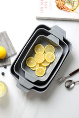 Yachi Ceramic Baking Dish Set: 3 Pcs Rectangular Bakeware Set Casserole Dishes with Handle for Steak | Beef | Roast | Chicken | spaghetti | Lasagna | vegetables Microwave, Oven and Dishwasher Safe (Gray) Yachi