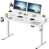 Furmax Electric Standing Desk with Monitor and Laptop Workstation, 55 x 24 Inches Height Adjustable Sit Stand Up Desk, Computer Workstation with Cup Holder and Hook, Holes for Cables, White Furmax