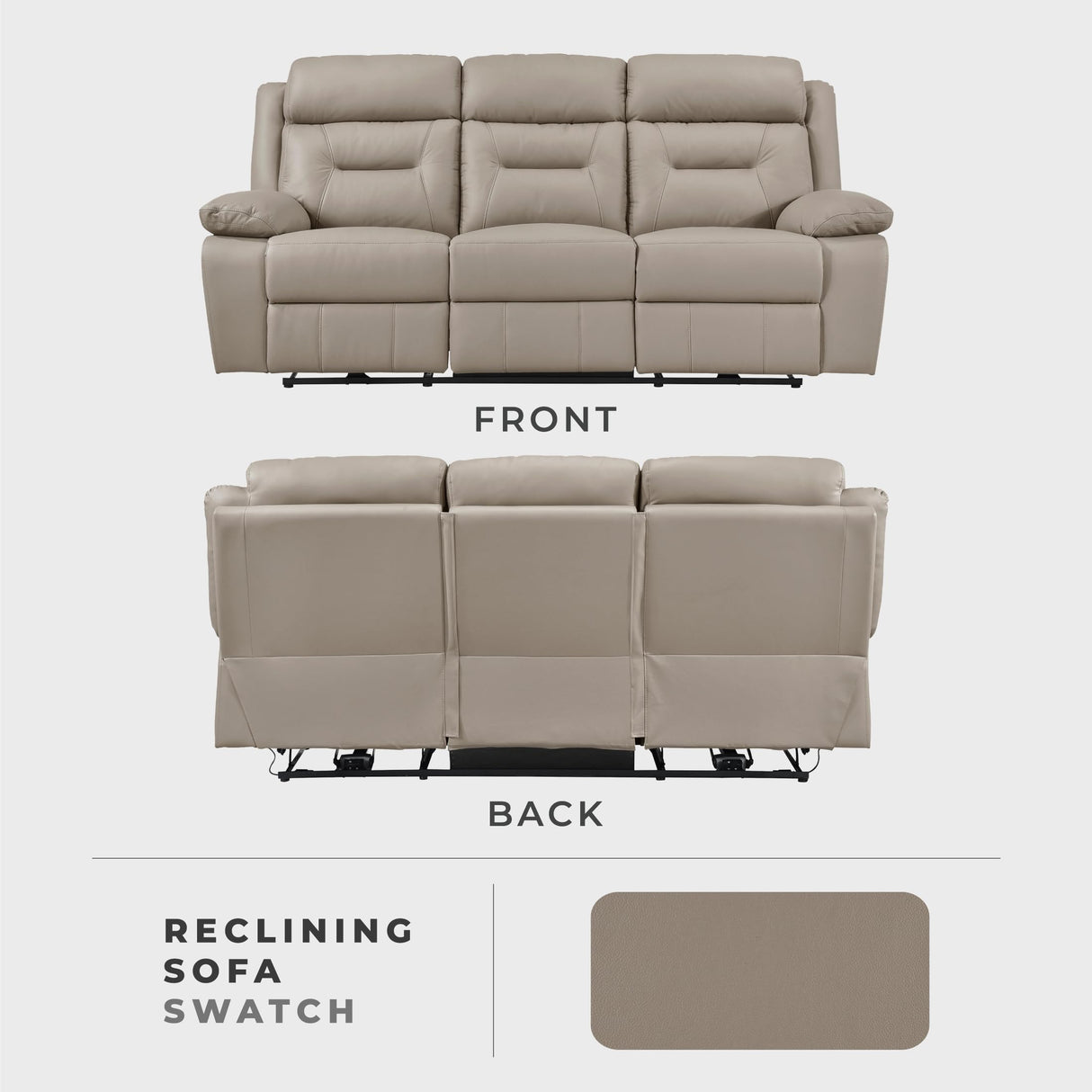 Lexicon Power Double Recliner Sofa, Top Grain Leather Match Reclining Sofa with Pillow Top Armrests, Home Theater Seating, Wall Hugger Recliner Couch with USB Port, 87" W, Latte Lexicon