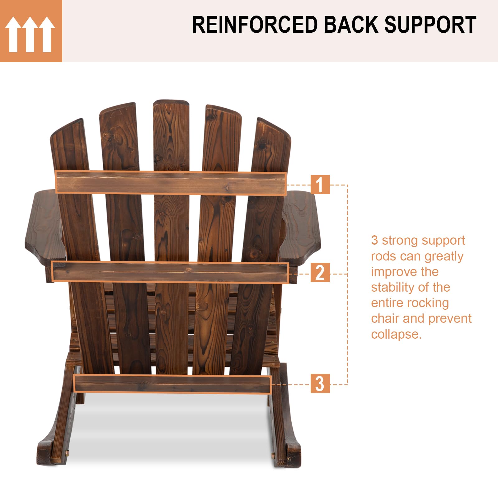 FURNDOOR 2PCS Patio Rocking Chair - Adirondack Rocker Chair Set of 2, Outdoor Wooden Rocking Chairs for Porch, Balcony, Backyard, Poolside - WoodArtSupply