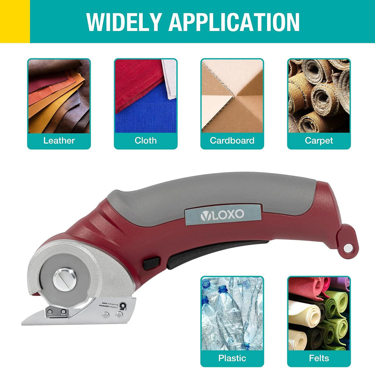 VLOXO Cordless Electric Scissors, Rotary Cutter for Fabric with Safety Lock, 4.2V Cardboard Cutter Multi-Cutting Tools, Rechargeable Powerful Fabric Cutter for Carpet Leather Felt with Storage Box VLOXO