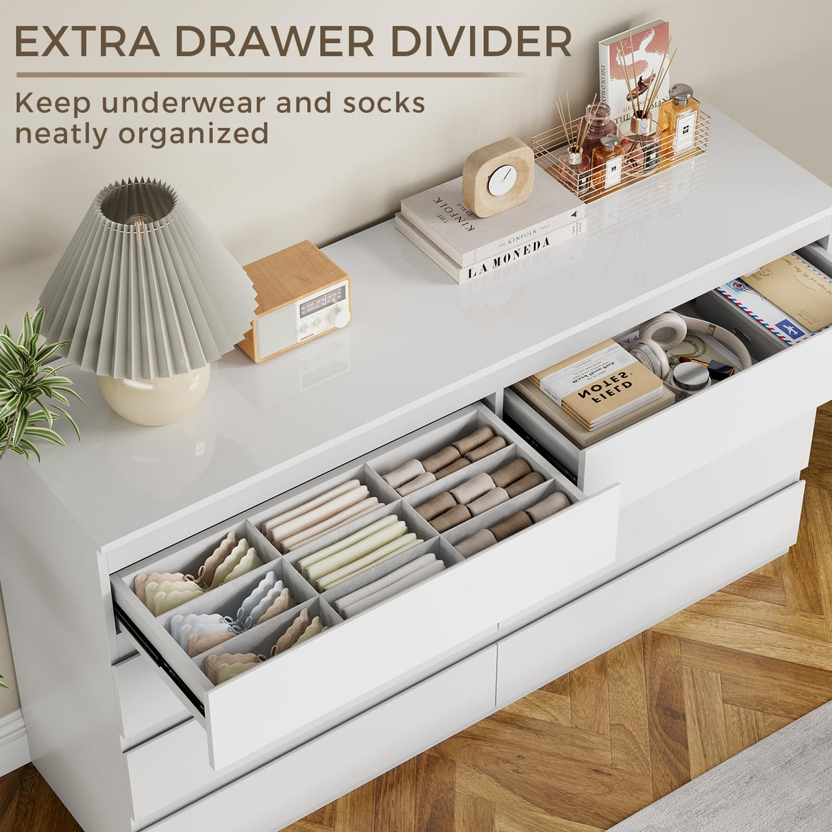 OtterOasis White Wood Dresser for Bedroom, 8 Drawer Dressers for Clothes Storage, Modern Dresser with Wide Drawers, Wide Wooden Chest Drawers for Living Room, Entryway, TV Stand(55" W x15.4 Dx32.3 H) OtterOasis