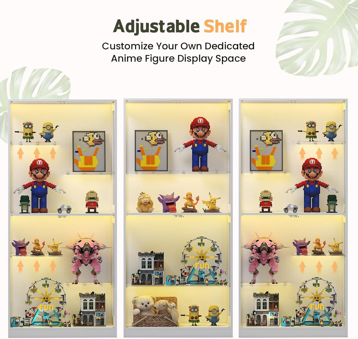 Lamtor 69-Inch Glass Display Cabinet - Adjustable Shelves Display Case, Curio Cabinet with RGB Lighting, for Game Room, Living Room, Bedroom, White Lamtor